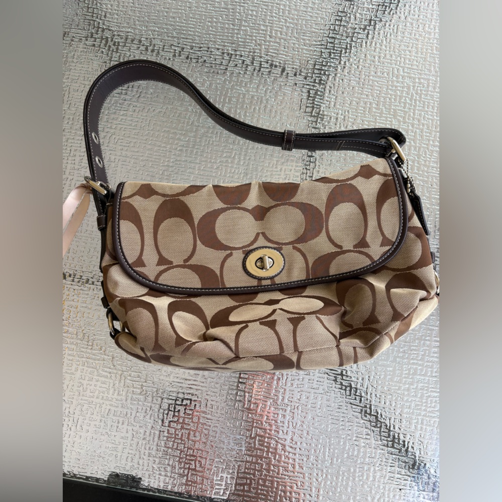 Coach Tan and Brown Vintage Signature Canvas Shoulder Bag